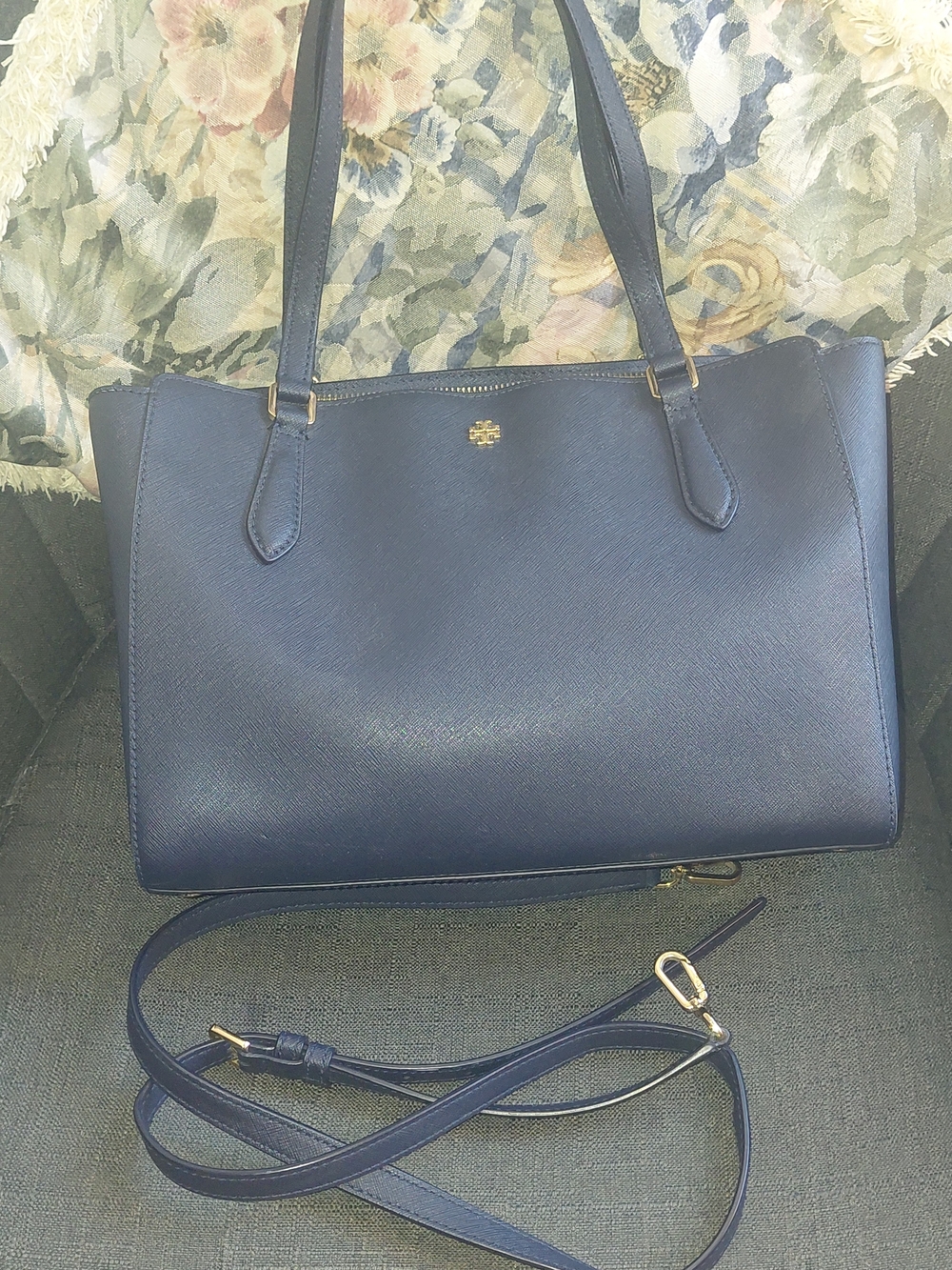 Tory Burch Navy Saffiano Leather Tote